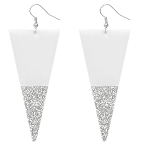 White Glitter Inverted Triangle Earrings