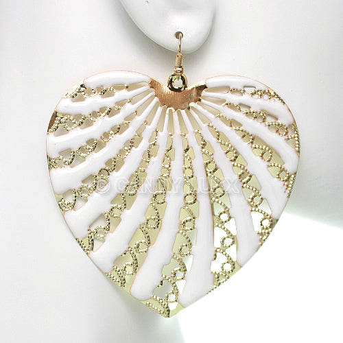 White Filigree Dangle Heart Earrings