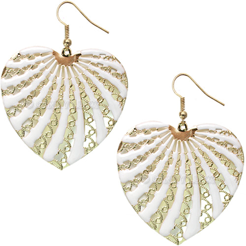 White Filigree Dangle Heart Earrings