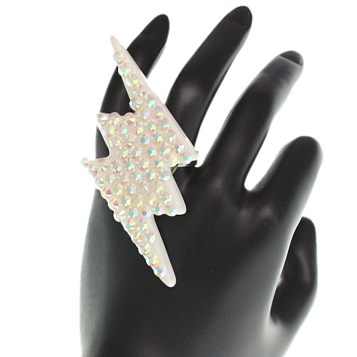 White Lightning Bolt Adjustable Ring