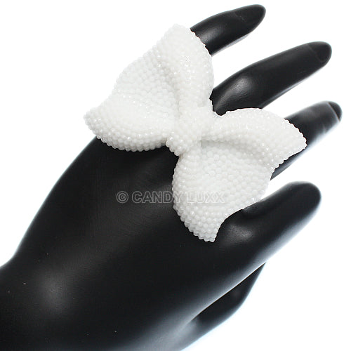 White Large Adjustable Bow Fashion Ring