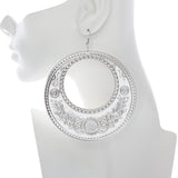 White Large Texture Design Hoop Earrings
