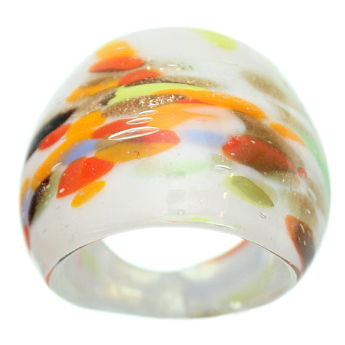 White Multicolor Speckled Glass Murano Ring
