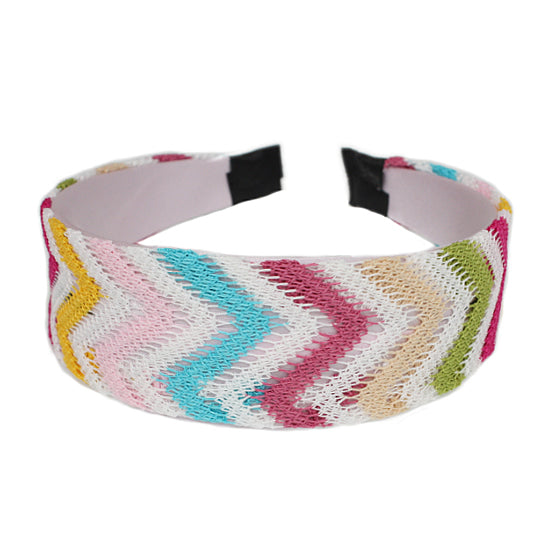 Pink Multicolor Woven Knit Chevron Headband