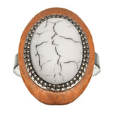 White Wooden Crackle Oversized Adjustable Ring