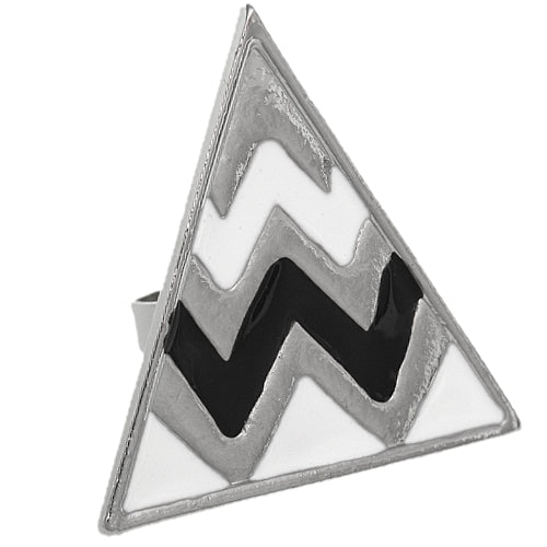Black White Triangle Zigzag Adjustable Ring