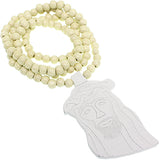 White Wooden Beaded Jesus Piece Necklace