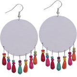 Blue Multicolor Wooden Bead Kaleidoscope Pattern Earrings
