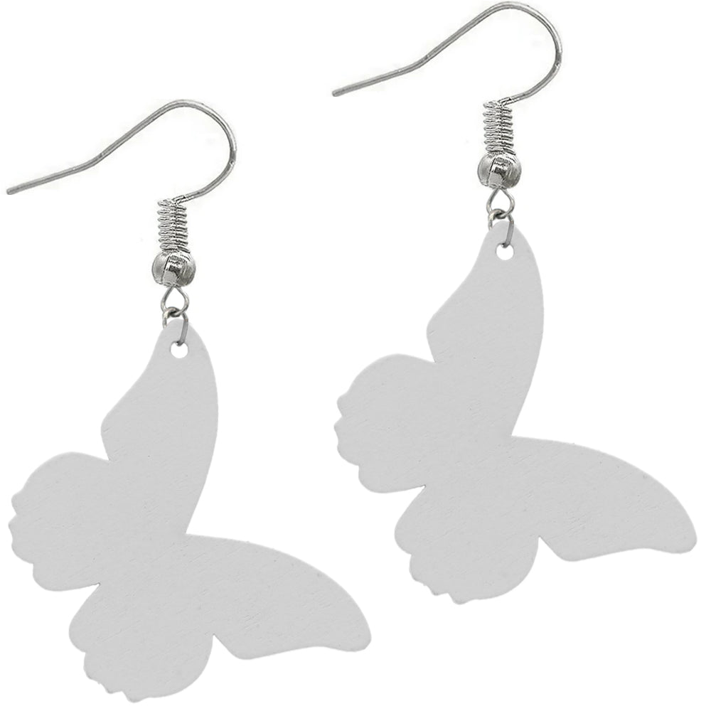 Blue White Butterfly Wooden Mini Earrings