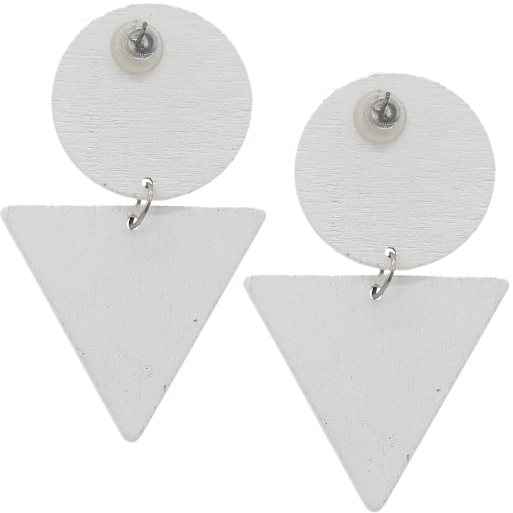 Red Geometric Inverted Triangle Wooden Earrings
