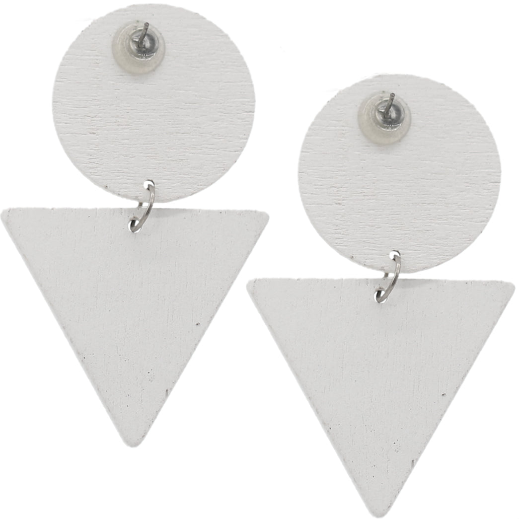 Green Geometric Inverted Triangle Wooden Earrings