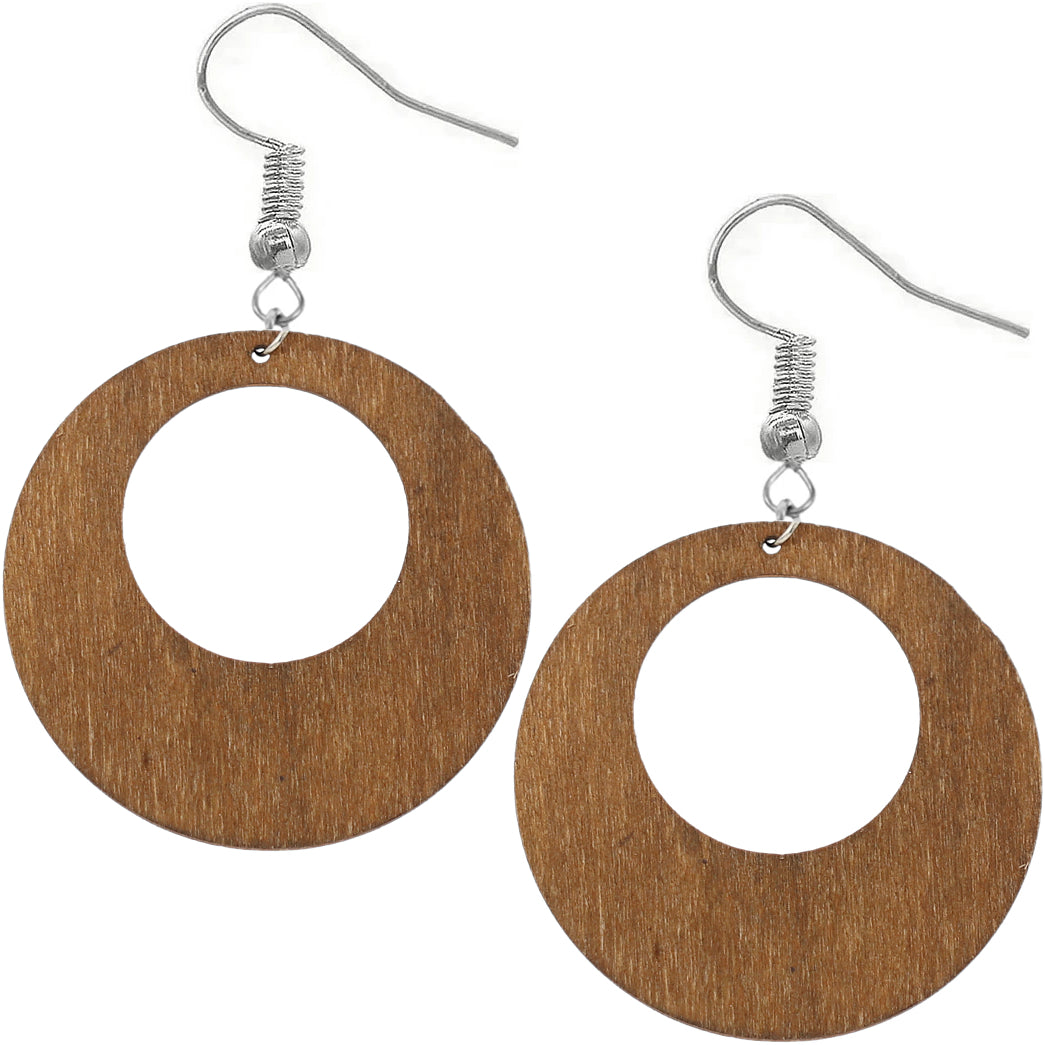 Green Round Trim Wooden Dangle Earrings