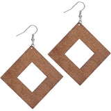 Light Blue Wooden Rhombus Shape Dangle Earrings