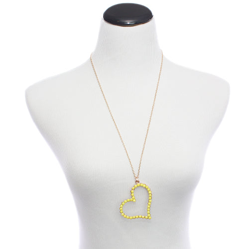 Yellow Beaded Heart Charm Chain Necklace
