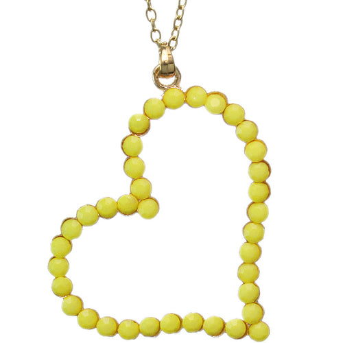 Yellow Beaded Heart Charm Chain Necklace