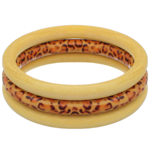 Yellow 3-Piece Wooden Cheetah Stacked Bracelets
