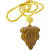 Yellow Wooden Beaded Leaf Charm Necklace