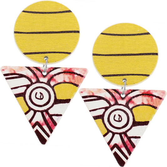 Yellow Geometric Inverted Triangle Wooden Earrings
