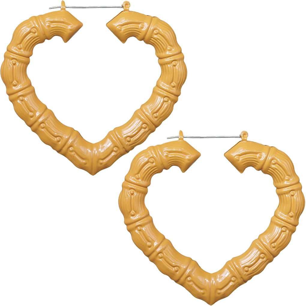 Yellow Heart Shaped Bamboo Earrings
