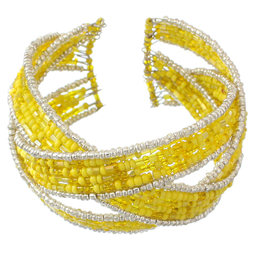 Yellow Intertwined Beaded Cuff Bracelet
