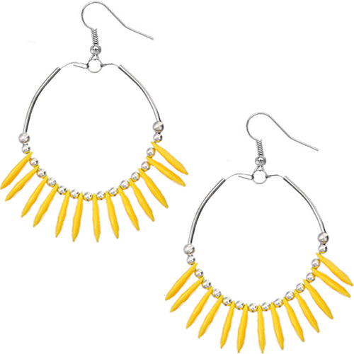 Yellow Beaded Disc Hoop Earrings