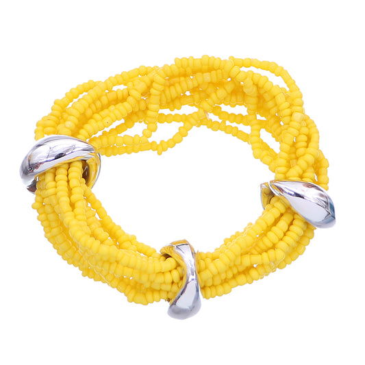 Yellow Stacked Sequin Beaded Stretch Bracelet