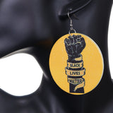 Yellow Black Lives Matter Raised Fist Dangle Earrings