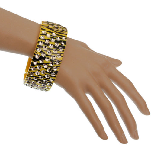 Yellow Black Five Row Zebra Hinged Bracelet