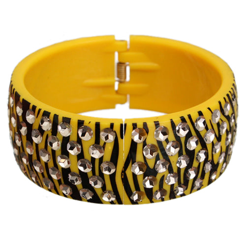Yellow Black Five Row Zebra Hinged Bracelet