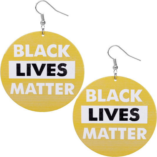 Yellow Wooden Black Lives Matter Round Earrings