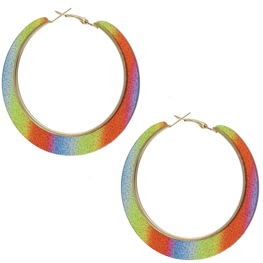 Orange Yellow Glitter Hoop Earrings