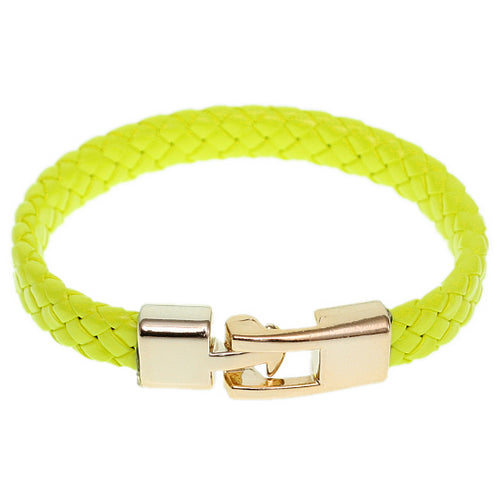 Yellow Braided Woven Leather Latch Bracelet