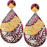 Yellow Pink Multicolor Evil Eye Wooden Teardrop Earrings