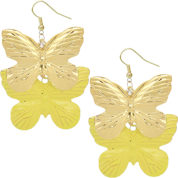 Yellow Metal Butterfly Dangle Earrings