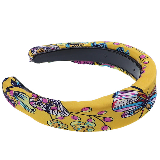 Yellow Floral Butterfly Wide Padded Headband