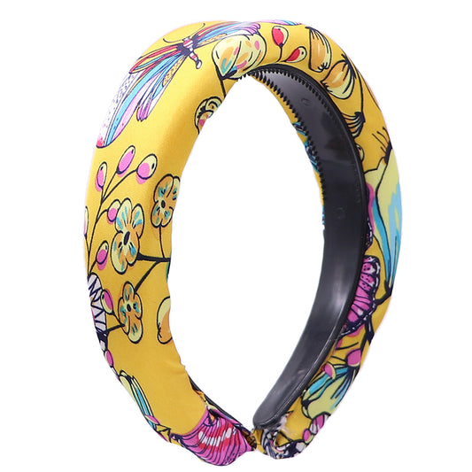 Yellow Floral Butterfly Wide Padded Headband