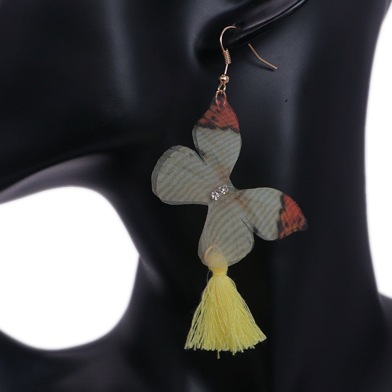 Yellow Butterfly Tassel Tulle Earrings