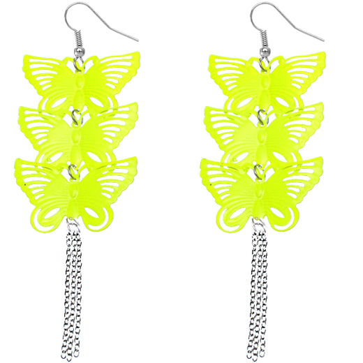 Yellow Cascade Butterfly Chain Earrings