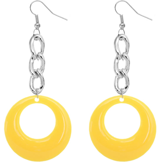 Yellow Chain Link Drop Hoop Earrings