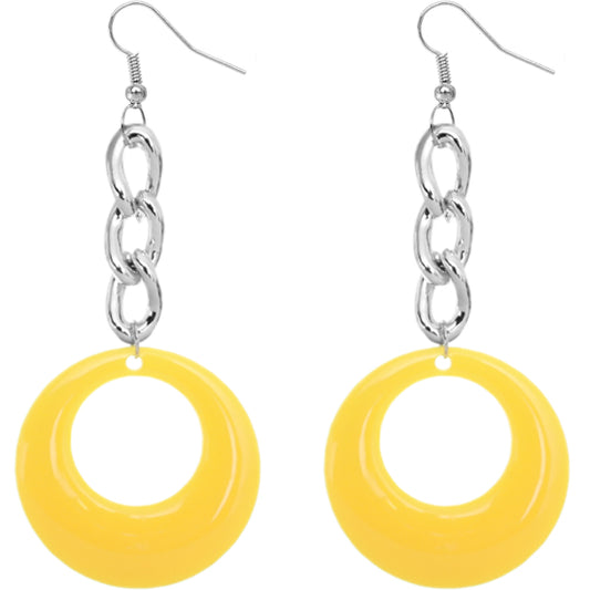 Yellow Chain Link Drop Hoop Earrings
