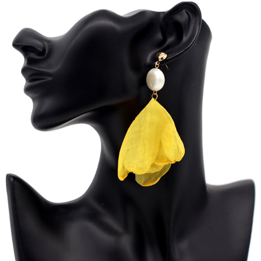 Yellow Chiffon Flowy Earrings