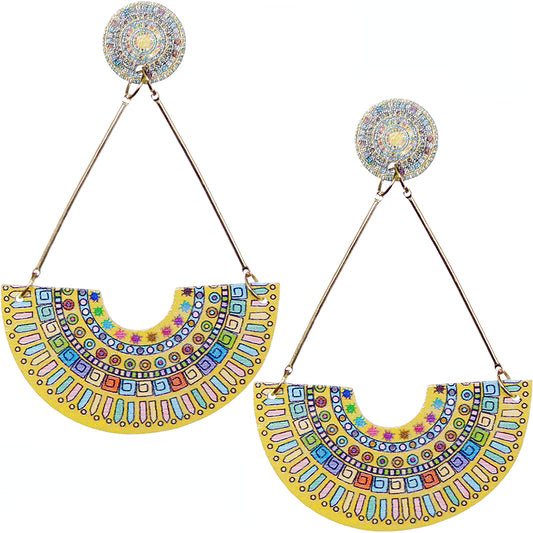 Yellow Crescent Triangular Shape Post Earrings