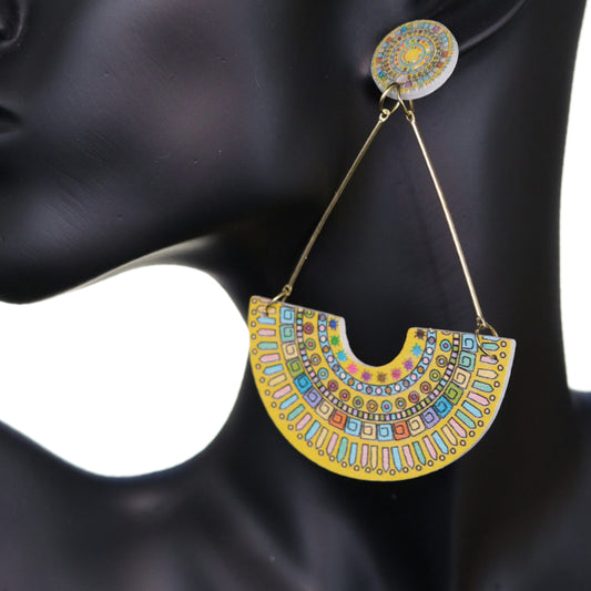 Yellow Crescent Triangular Shape Post Earrings