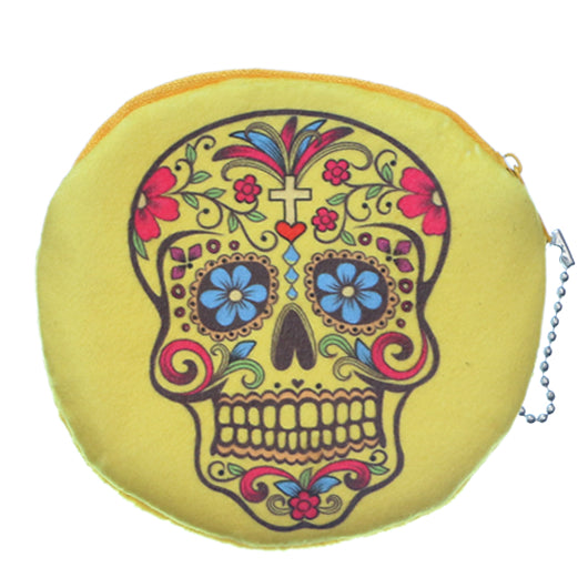 Yellow Day of the Dead Skull Zipper Wallet
