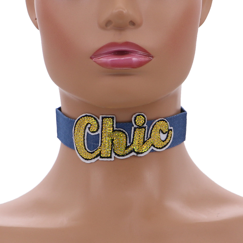 Yellow Chic Denim Embroidery Choker Necklace