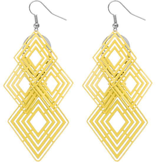 Yellow Diamond Shaped Dangle Earrings