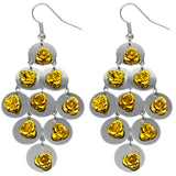Yellow Flat Disc Floral Dangle Earrings