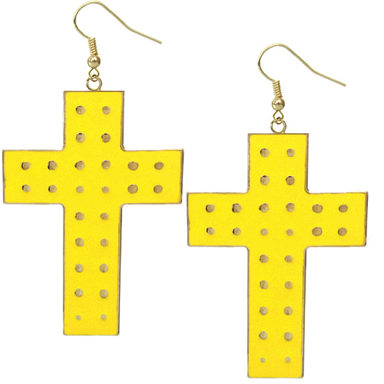 Yellow Dotted Cross Dangle Earrings