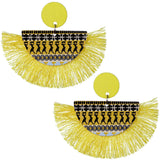 Yellow Wooden African Print Tassel Fan Earrings