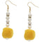 Yellow CZ Faux Pearl Pom Pom Earrings